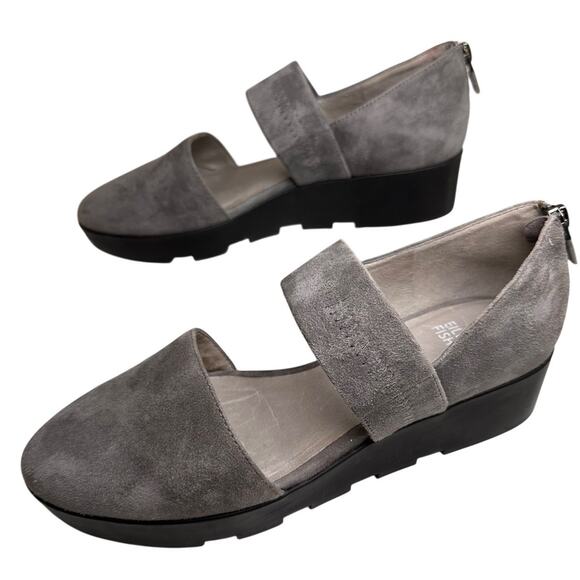 Eileen Fisher Marlow Suede Wedge Platform Mary Jane Shoes Women Sz 8.5 Gray Boho - Picture 11 of 16